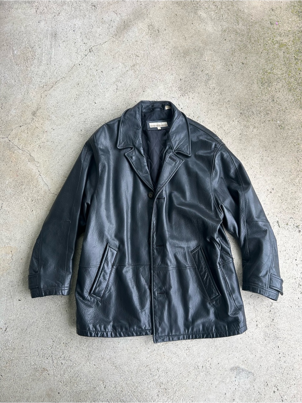 Perry Ellis Black Leather Pea Coat